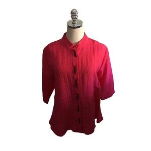 Habitat Top Women's Size Small Pink Button Up 1/2 Sleeve